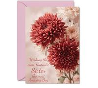 Sister Birthday Card - Red Chrysanthemums - Happy Birthday Card for Sister from Brother Sibling, A5 Red Flowers Bday Greeting Cards