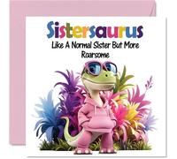 Sister Birthday Card - Roarsome Sistersaurus - Happy Birthday Card for Sister from Brother Sibling, 145mm Dinosaur Bday Greeting Cards