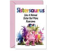 Sister Birthday Card - Roarsome Sistersaurus - Happy Birthday Card for Sister from Brother Sibling, A5 Dinosaur Bday Greeting Cards