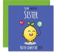 Sister Birthday Card - Simply The Zest - Happy Birthday Card for Sister from Brother Sibling, 145mm cute lemon Bday Greeting Cards