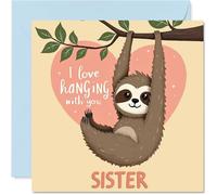 Sister Birthday Card - Sloth Hanging Around - Happy Birthday Card for Sister from Brother Sibling, 145mm Bday Greeting Cards