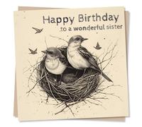 Sister Birthday Card - To A Wonderful Sister - Two Birds In A Nest Design - Happy Birthday Card For Younger or Older Sister