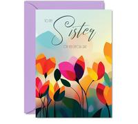 Sister Birthday Card - Vibrant Summer Flowers - Vivid Happy Birthday Card for Sister from Brother Sibling, A5 Female Floral Bday Golden Greeting Cards