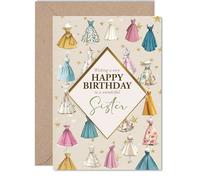 Sister Birthday Card - Vintage Style Dresses - Happy Birthday Card for Sister from Brother Sibling, 5x7 Inch Stylish and chic Bday Greeting Cards
