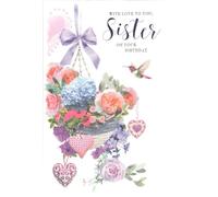 Sister Birthday Card with Flowers, 15cm x 23cm, Glitter Design, Sentiment Inside