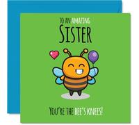 Sister Birthday Card - Youre The Bees Knees! - Happy Birthday Card for Sister from Brother Sibling, 145mm cute bee Bday Greeting Cards
