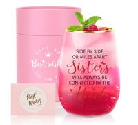 Sister Birthday Gifts, Christmas Xmas Gifts Think of You Gift for Sister,Best Friends, Sis-in-Law -16 Oz Stemless Wine Glass Sis Presents