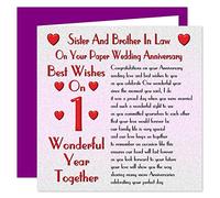 Sister & Brother In Law 1st Wedding Anniversary Card - On Your Paper Anniversary - 1 Year - Sentimental Verse