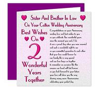 Sister & Brother In Law 2nd Wedding Anniversary Card - On Your Cotton Anniversary - 2 Years - Sentimental Verse