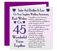Sister & Brother In Law 45th Wedding Anniversary Card - On Your Sapphire Anniversary - 45 Years - Sentimental Verse