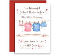 Sister & Brother-in-Law 4th Anniversary Card - Cute Pair of Clothes with Hearts Design - 4th Linen Anniversary Card - A5 Size Card with Red Envelope