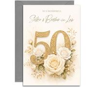 Sister & Brother in Law 50th Wedding Anniversary Card - Golden Anniversary with Lovely Verse - A5 Size with Grey Envelope