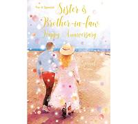 Sister & Brother in law Anniversary Card Beach Foil Finish Lovely Verse