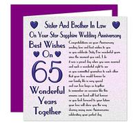 Sister & Brother In Law On Your 65th Star Sapphire Wedding Anniversary Card - 65 Years - Sentimental Verse