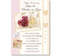 Sister & Brother in Law Wedding Anniversary Card Pearl Hearts Medium Size with Plain Envelope
