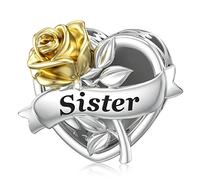 Sister Charm for Pandora Love Heart Rose Bead Women