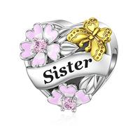 Sister Charm for Pandora Sister Butterfly Charm Sterling Silver Heart