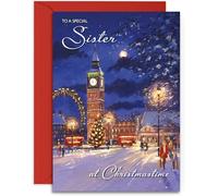 Sister Christmas Card - London Eye and Big Ben - Medium Sized Card (A5 Size -148mm x 210mm) with Envelope