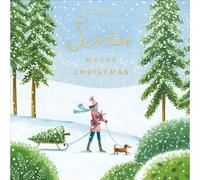 Sister Christmas Card - Lovely Sister - Special Finish - Sausage Dog and Christmas Tree - Artistic Festive Design by Tim Mason - Made in the UK - Eco-Friendly