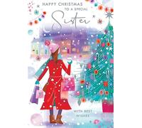 Sister Christmas Card Modern Lady Gifts Tree 9" x 6" Lovely Verse