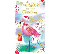Sister Christmas Card With Love Flamingle All The Way Flamingo 9" x 5"