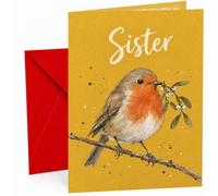 Sister Christmas Card with Robin and Mistletoe