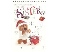 Sister Christmas Card with Teddy Bear Design, 15 x 23 cm
