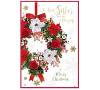 Sister Christmas Card - Wreath Festive Theme - Size: 23cm x 15.5cm (9" x6") Female Ladies Women B