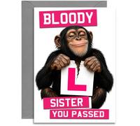 Sister Driving Test Congratulations Card - Bloody L You Passed! - Funny Passed Driving Test Card - A5 Card with Red Envelope