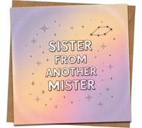 Sister From Another Mister Greeting Card - Funny Best Friend Birthday Card, Pastel Star Design, Blank Inside, 145mm x 145mm Square, Includes Kraft Envelope
