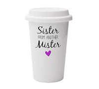 Sister from Another Mister Themed 10oz Dual Wall Eco Insulated White Ceramic Travel Mug with White Lid. Reusable Keep Cup