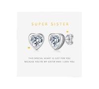 Sister Gifts for Women Silver Heart Stud Earrings with Sparkly Cubic Zirconia Hypoallergenic Tiny Cute Earrings Jewellery Presents for Bestie Ladies Birthday Christmas Friendship Gifts