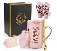 Sister Gifts from Sisters Brother, Sister Birthday Presents - 14oz Personalised Gold Print Ceramic Coffee Mug Gifts Set for Her Big Little Sisters, with Funny Socks Spoon Greeting Card, Gift Boxed