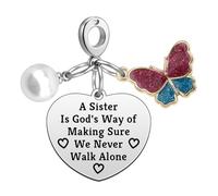 Sister Gifts from Sisters Dangle Charms for Bracelets and Necklaces Long Distance Relationship Gifts for Women Heart Dangle Charm for Best Friend Sister Valentine's Day Birthday Graduation Gift