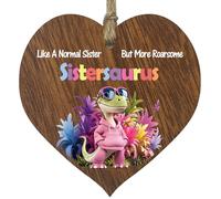 Sister Gifts - Roarsome Sistersaurus Wooden Heart Plaque - Happy Birthday Gifts for Sister from Brother Sister, Dinosaur Mother's Day Presents, Dark Wood Sign Keepsake