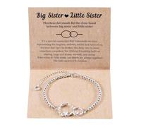 Sister Gifts, Silver Interlocking 2 Circles Bracelet Big Sister Little Sister Bracelet Trendy Charm Bracelet for Women Jewelry for Birthday Christmas Graduation Friendship Gifts Ideas