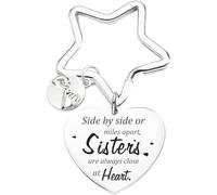 Sister Gifts, Sister Keychain, Sis Key Ring, Side by side or miles apart, sisters are always close at heart - Sister Gifts for Birthday, Graduation Gifts for Sister, Heart Pendant