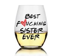 Sister Gifts Stemless Wine Glass, Best Sister Ever, Great Wine Glass Gifts for Sister Women Soul Sister BFF Sister in Law, Sister Birthday Gifts for Women, 15 Oz Funny Wine Glass