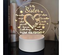 Sister Gifts - Unique 3D Illusion Lamp, Acrylic Engraved Night Light with Warm Messages, 3-Color Adjustable LED (White/Warm White/Warm) Bedside Table Lamp for Birthday, Christmas, Graduation