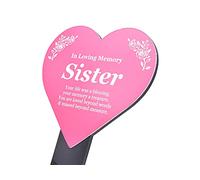 Sister Heart Shaped Memorial - Pink & White, Grave Marker, Decorative Plaque