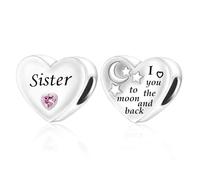 Sister I Love You To The Moon And Back Heart Star Moon Bead Pendant 925 Sterling Silver Dangle Compatible With Pandora Moments Charm Bracelet