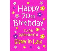 Sister in Law 70th Birthday Card (Pink) - From Brother Greeting Blank Inside Envelope Included Gift Idea UK