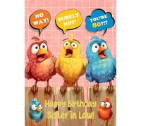 Sister in Law 80th Birthday Card (Funny Birds Surprised)