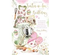 Sister-in-Law Birthday Card - Baking & Kitchen Theme - With Printed Verse - Apron, Mixer & Cupcake Design