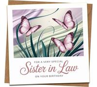Sister-in-Law Birthday Card, Butterfly Design, 145mm x 145mm Square Greeting with Kraft Envelope, For a Very Special Sister in Law