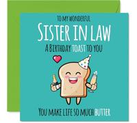 Sister in Law Birthday Card - Cute Toast - Happy Birthday Card for Sister in Law from Brother Sibling, 145mm Bday Greeting Cards