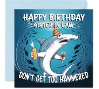 Sister in Law Birthday Card - Dont get too Hammered - Happy Birthday Card for Sister in Law from Brother Sibling, 145mm Underwater Party Design Bday Greeting Cards