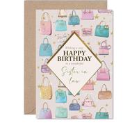 Sister in Law Birthday Card - Luxury Handbags - Happy Birthday Card for Sister in Law from Brother Sibling, A5 Fashion Bags Bday Greeting Cards