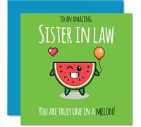 Sister in Law Birthday Card, One In A Melon | Happy Birthday Card for Sister in Law from Brother Sibling, 145mm cute melon Bday Greeting Cards