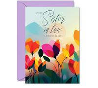 Sister in Law Birthday Card - Vibrant Summer Flowers - Vivid Happy Birthday Card for Sister in Law from Brother Sibling, A5 Female Floral Bday Golden Greeting Cards
